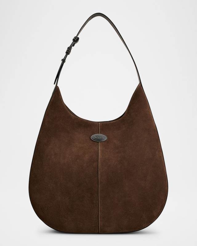 Medium Suede & Leather Hobo Bag